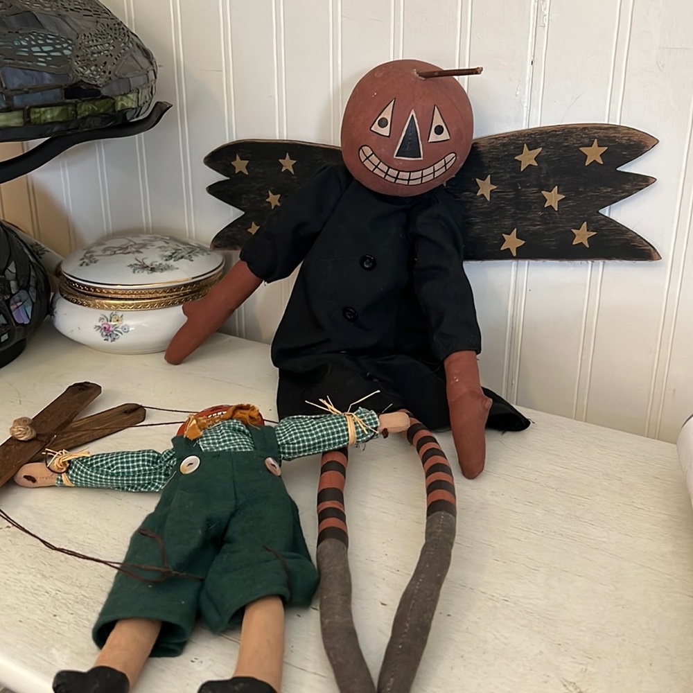 Folk Art Primitive painted canvas felt Halloween pumpkin pumpkin & wall decor